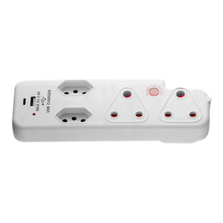 Ellies 4-Way Medium Surge Adaptor with Type C + USB White FEA6S