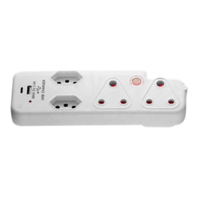 Ellies 4-Way Medium Surge Adaptor with Type C + USB White FEA6S