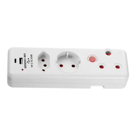 Ellies 3-Way Medium Surge Adaptor Schuko with Type-C and USB White FEA8S