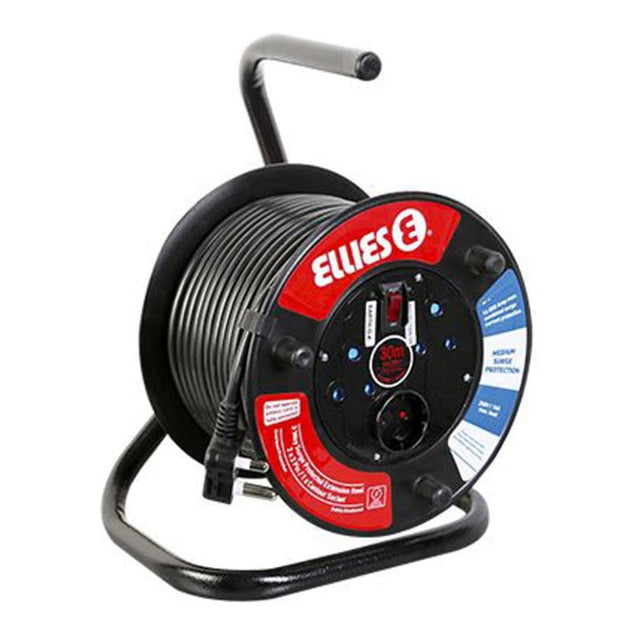 Ellies 10m Heavy Duty Medium Surge Protected Extension Reel Black FEER10W16