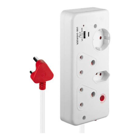 Ellies 0.5m 4-Way Medium Surge Multiplug with USB-A and C White FELP4S