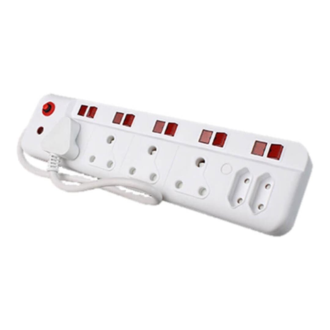Ellies 6-Way Multiplug With Illuminated Switches White FEMS5IC