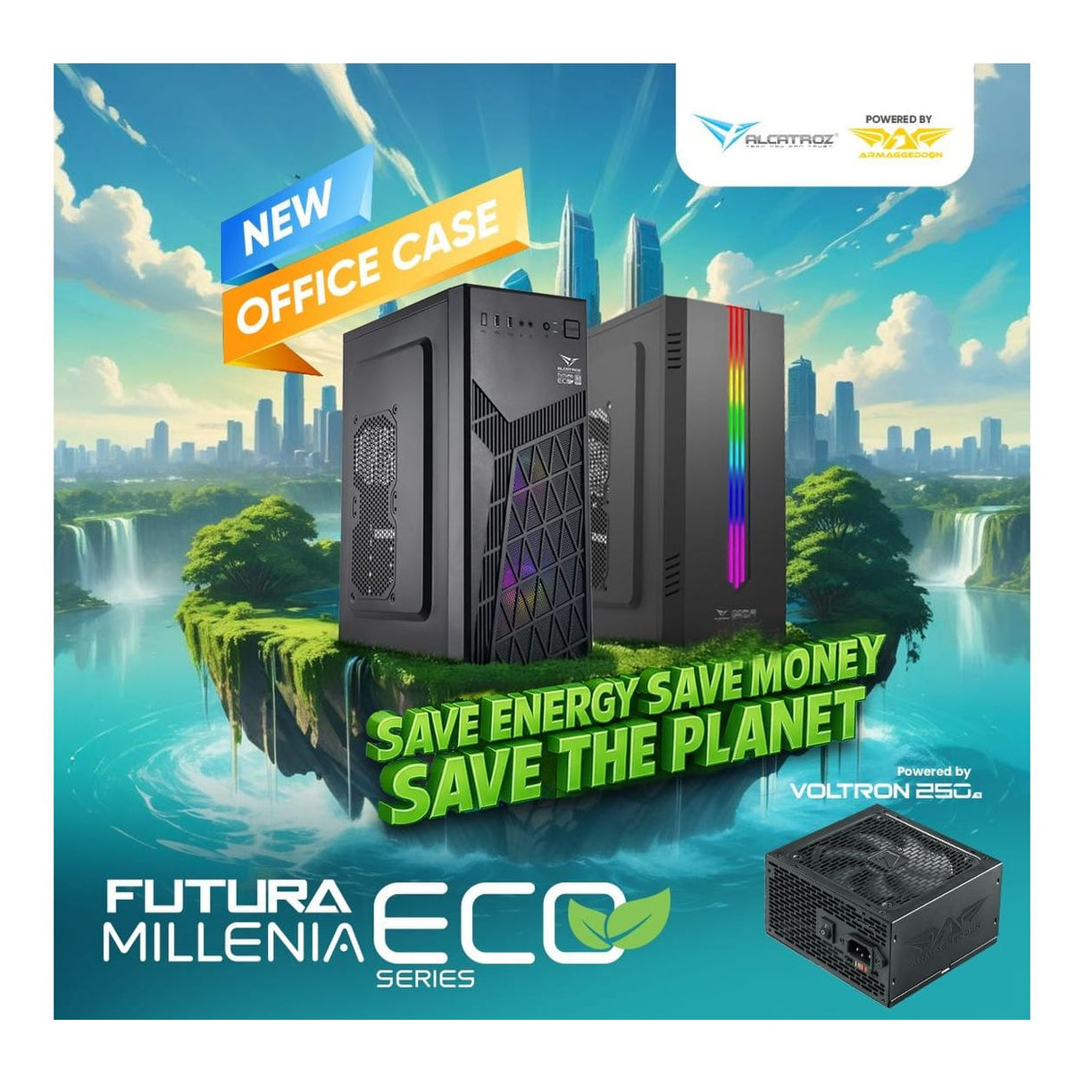 Alcatroz Futura Millenia ECO M300 MicroATX PC Case with Voltron 250 S PSU FUTURAMECOM300