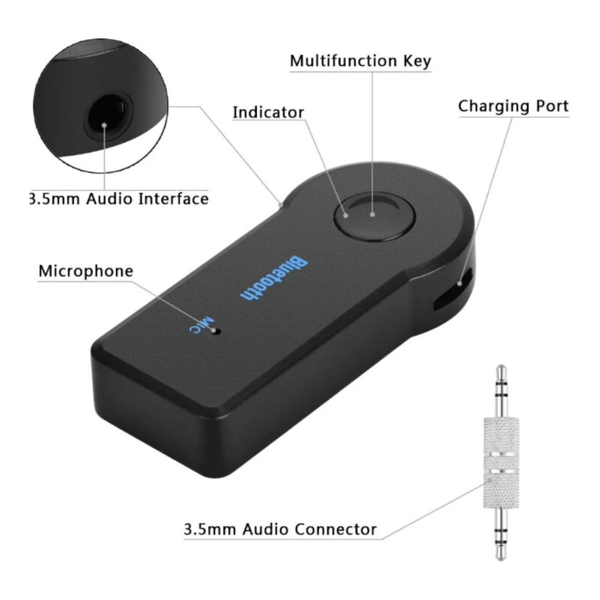 UniQue Bluetooth Hands-Free Music and Call Receiver Black GK-BT-350