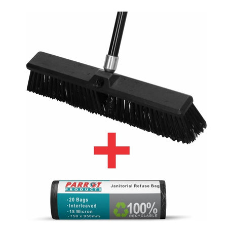 Parrot Janitorial Yard Broom with Refuse Bags Set GR059YR