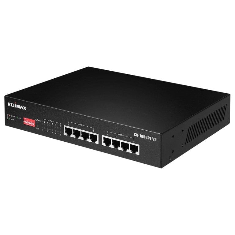 Edimax 8-port Gigabit PoE+ Long Range Ethernet Unmanaged Switch with DIP Switch GS-1008PL V2