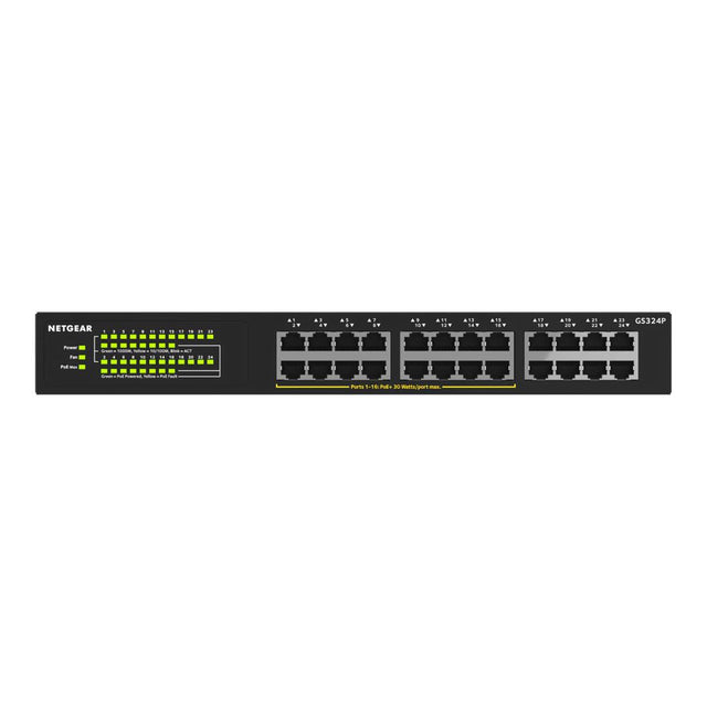 Netgear GS324P 24-port PoE+ Essentials Gigabit Ethernet Unmanaged Switch with 16-Ports PoE+ 190W GS324P-100EUS