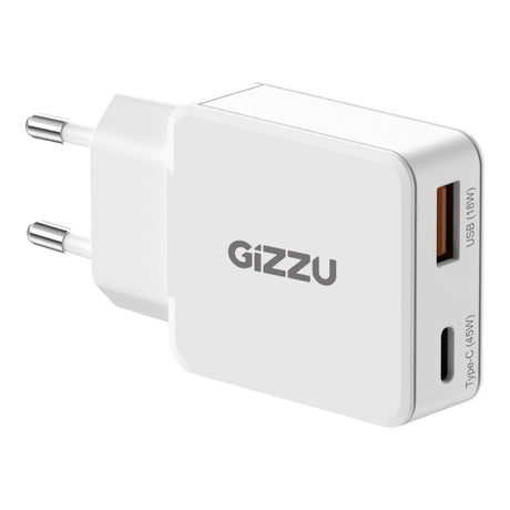 Gizzu 45W 2-port GaN Wall Charger White GWCCU45W