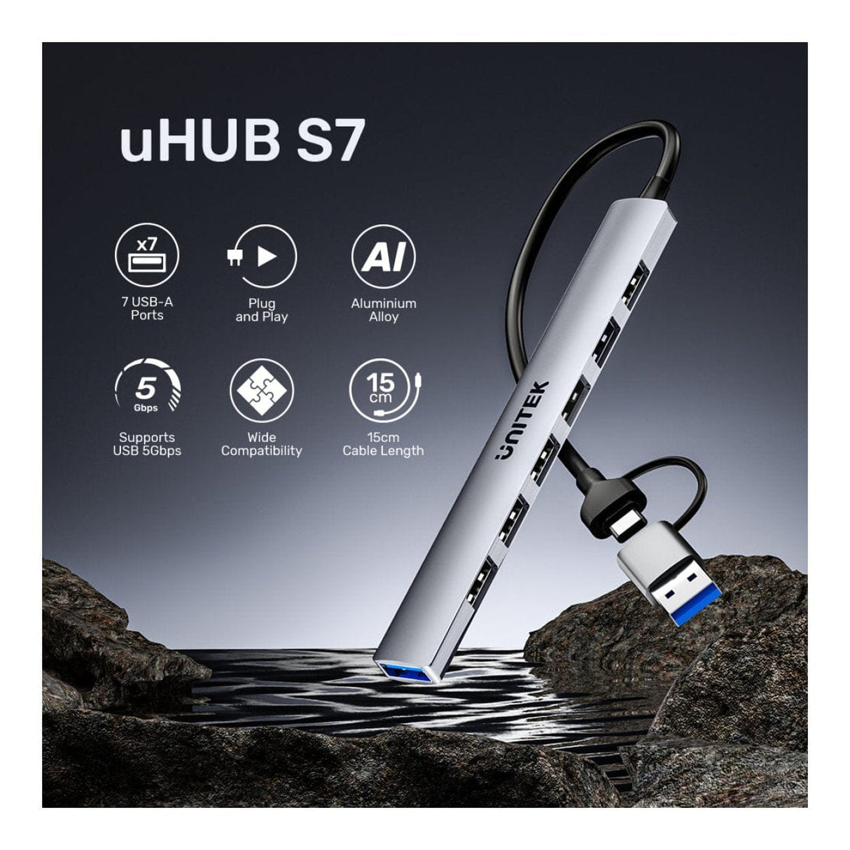 Unitek uHUB S7 7-in-1 USB Hub H1209AGY01