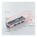Unitek 4-in-1 USB-C Hub with 4-port USB-A Bi-Directional Hub with Detachable Cable Pink H1319APK01