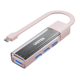 Unitek 4-in-1 USB-C Hub with 4-port USB-A Bi-Directional Hub with Detachable Cable Pink H1319APK01