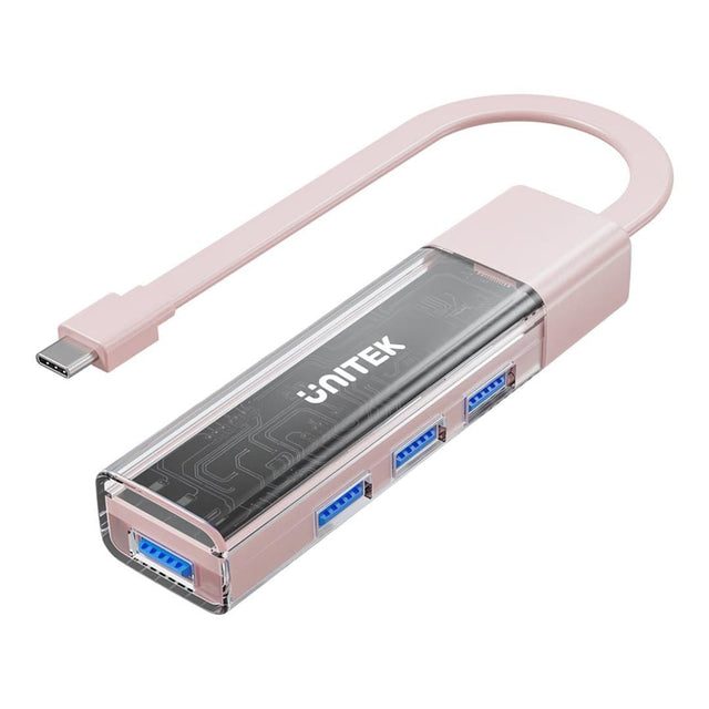 Unitek 4-in-1 USB-C Hub with 4-port USB-A Bi-Directional Hub with Detachable Cable Pink H1319APK01
