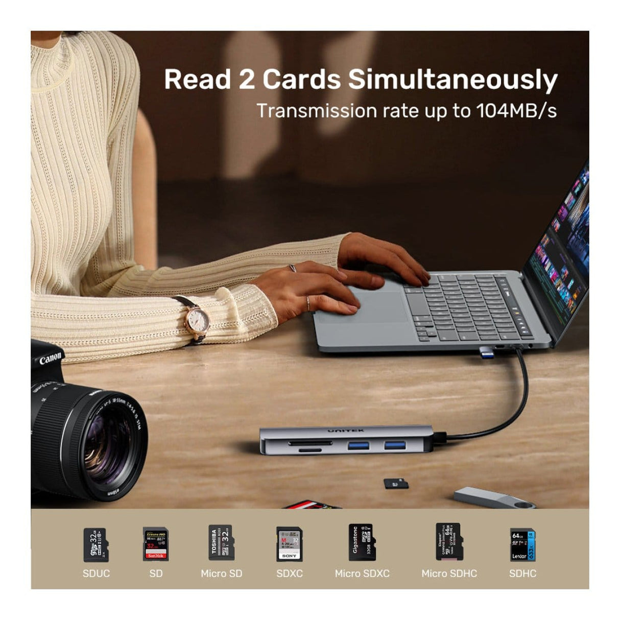 Unitek uHUB P5+ 5-in-1 USB Hub with Memory Card Reader H1320AGY01
