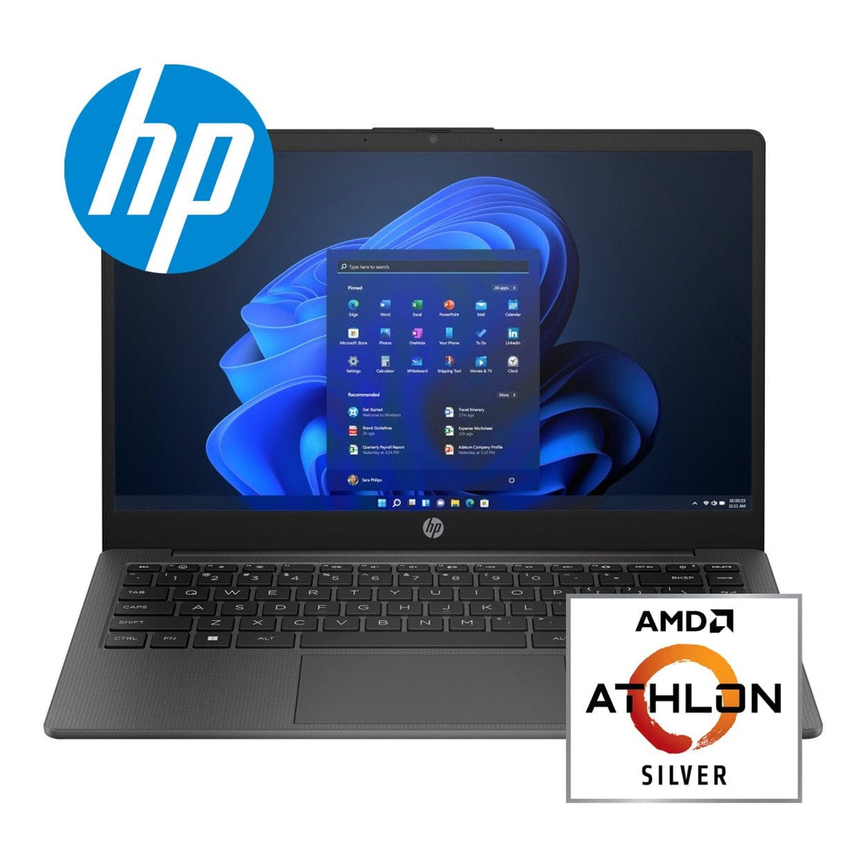 HP 245 G10 AMD Athlon Silver 7120U 15.6-inch Win 11 Home Laptop and Printer & Headphone Bundle