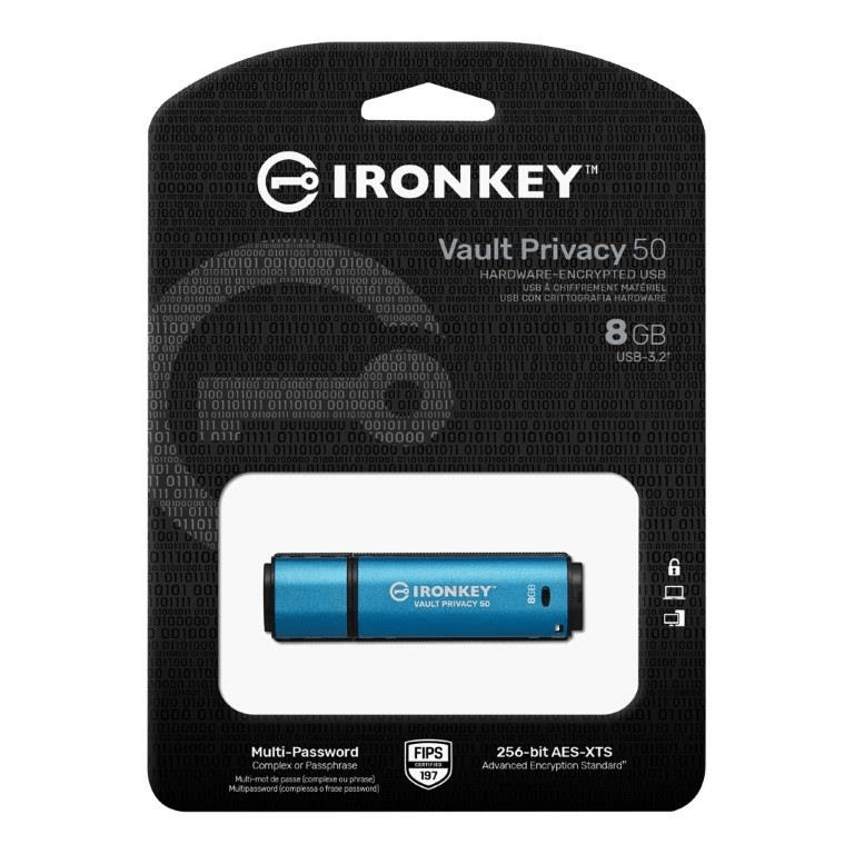 Kingston IronKey 8GB Vault Privacy 50 Type-A USB Flash Drive Blue IKVP50/8GB