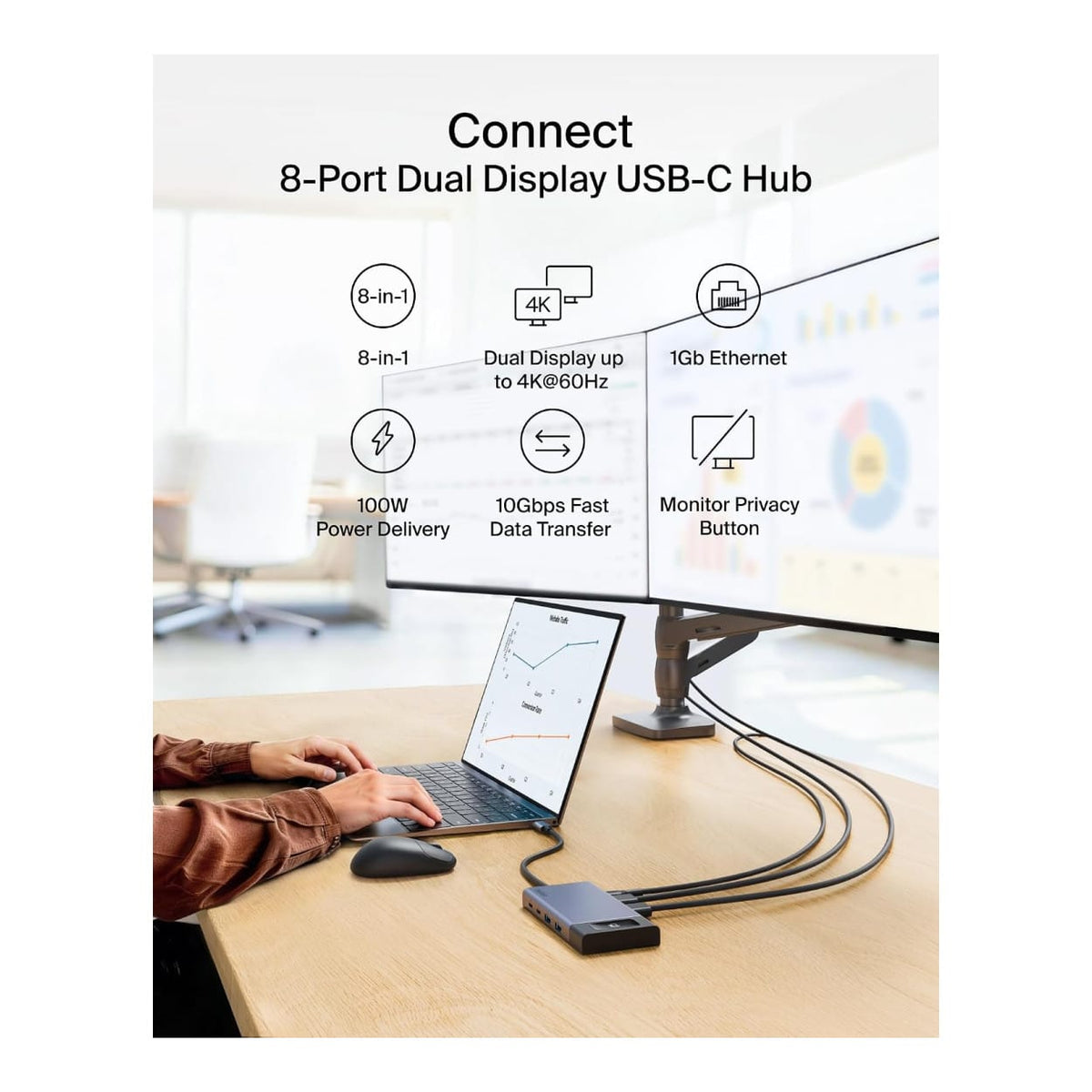 Belkin Connect 8-in-1 USB-C Dual HDMI Docking Station Silver INC027HQSGY