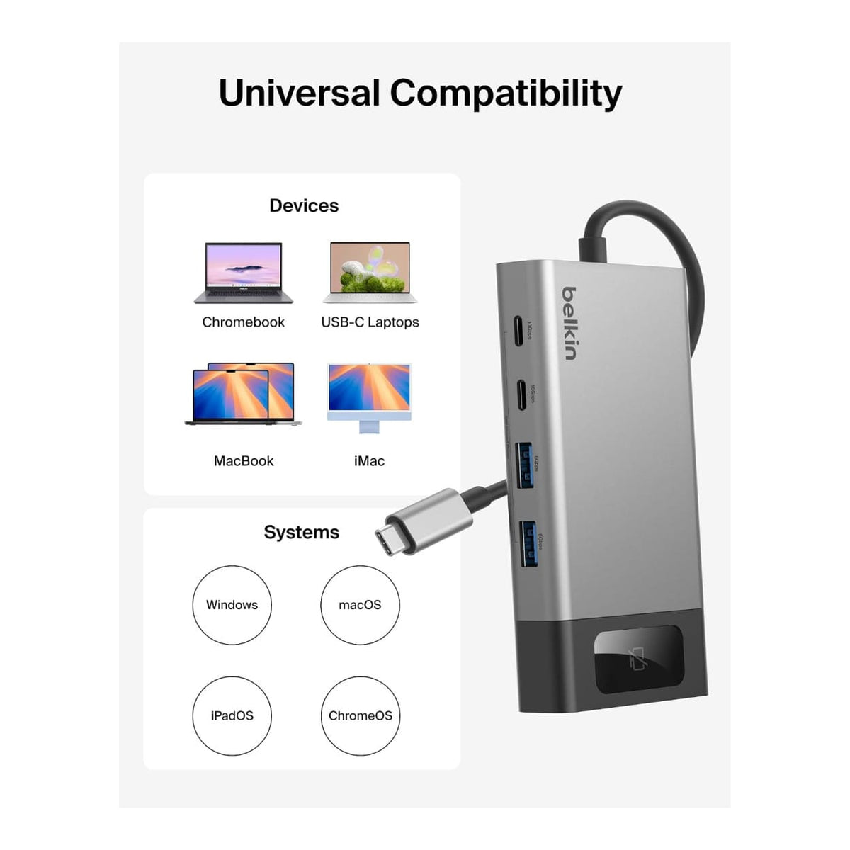 Belkin Connect 8-in-1 USB-C Dual HDMI Docking Station Silver INC027HQSGY