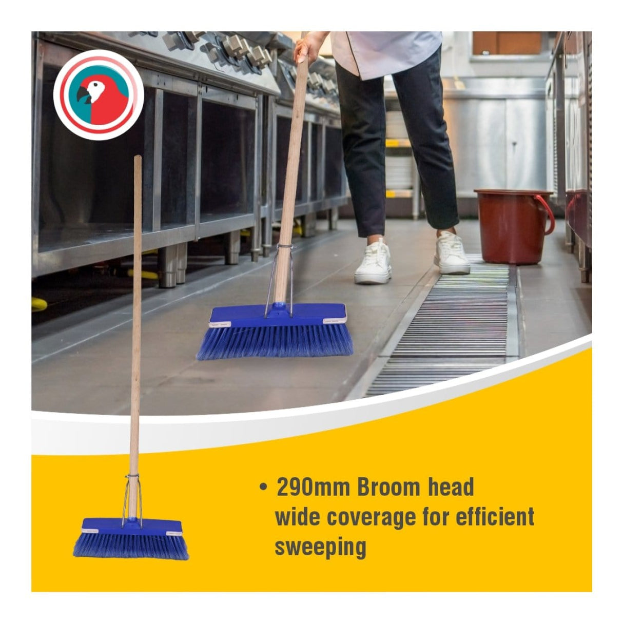 Parrot Janitorial Deluxe Broom with Wooden Handle JA0304