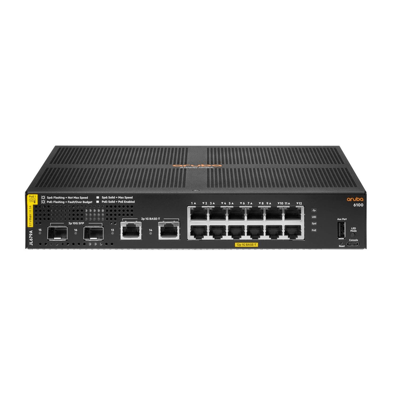 HPE Aruba 6100 12-port Class4 Managed L3 Gigabit Ethernet PoE Switch Black JL679A