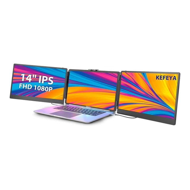 Kefeya S2 14-inch 1920 x 1080p FHD 16:9 60Hz LCD IPS Portable Tri Monitor Extender for Notebooks
