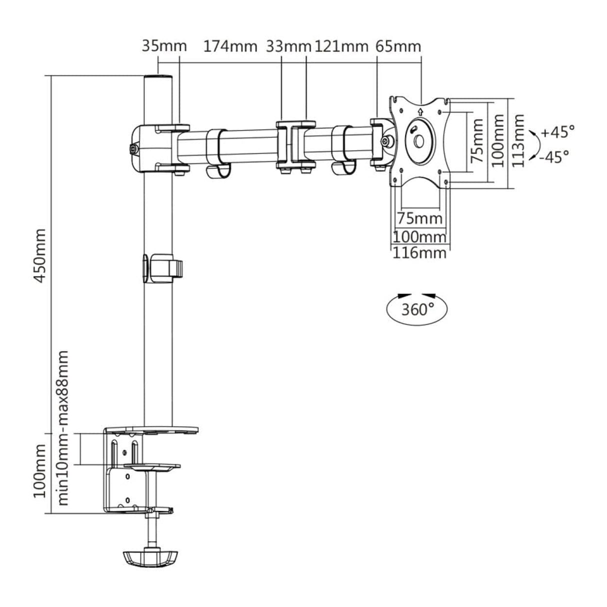Brateck Desk Mount Bracket with Tilt for 13-27-inch Monitor LDT07-C012