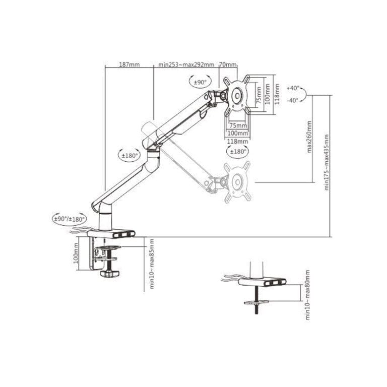 Lumi LDT09-C012U Single Monitor Gas Spring Aluminium 17 to 32-inch Desk Bracket