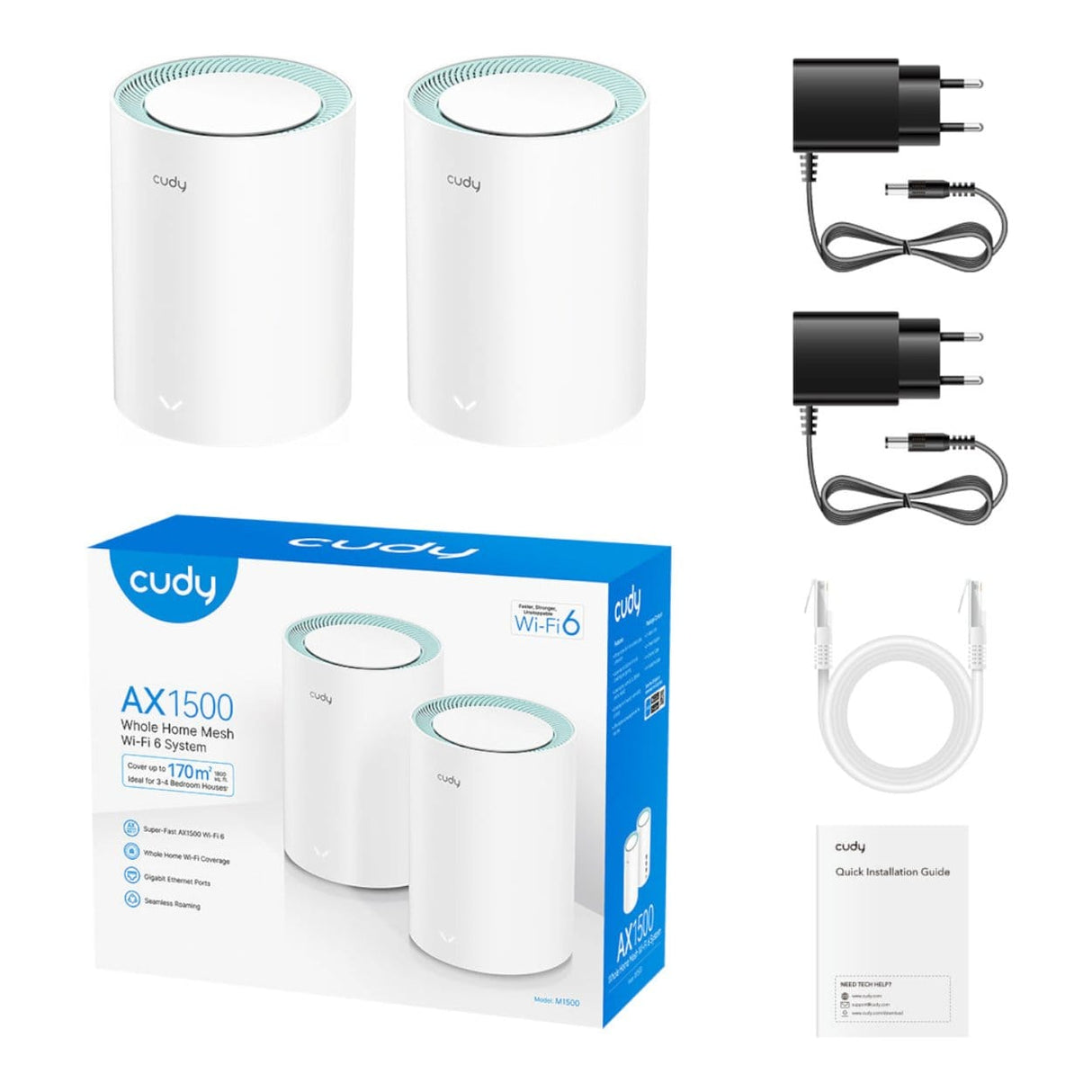Cudy M1500 AX1500 Gigabit Whole Home Mesh Wi-Fi 6 System 2-pack