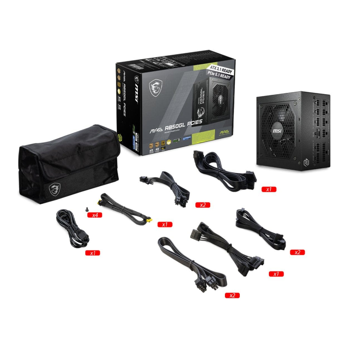 MSI MAG A850GL PCIe5 850W 80 Plus Gold 20+4 pin ATX Power Supply