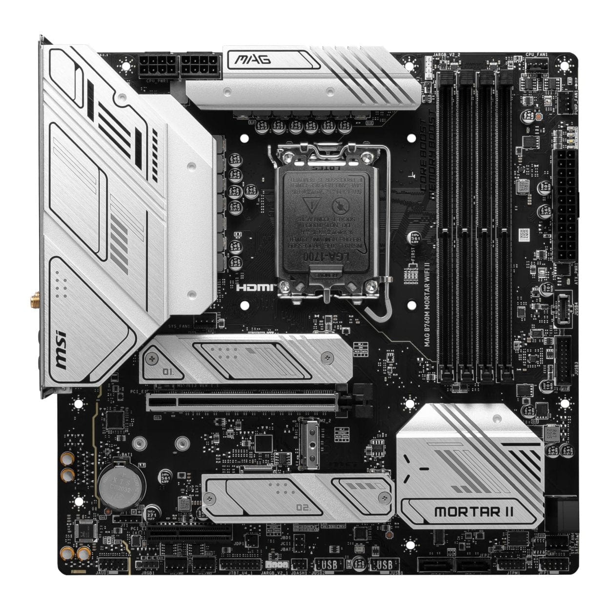 MSI MAG B760M MORTAR WiFi Ⅱ mATX LGA1700 MSI MAG B760M Mortar Wi-Fi II DDR5 Intel LGA 1700 micro ATX