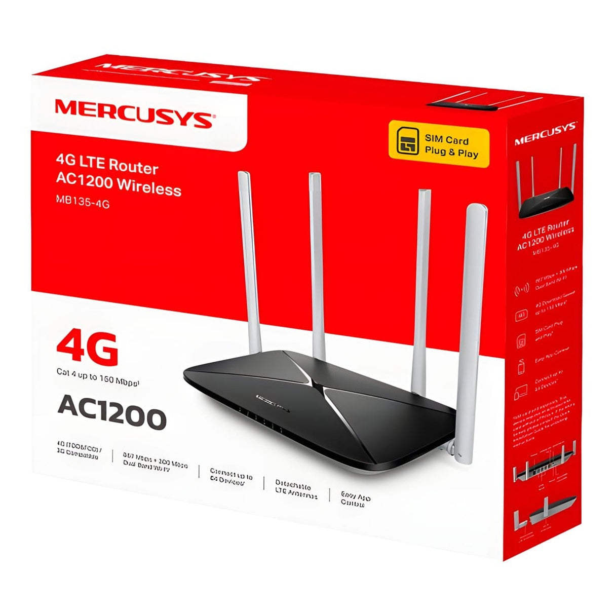 Mercusys MB135-4G AC1200 4G LTE Wireless Router - Dual Band 2.4GHz and 5GHz Gigabit Ethernet