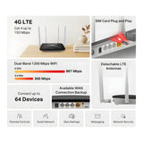 Mercusys MB135-4G AC1200 4G LTE Wireless Router - Dual Band 2.4GHz and 5GHz Gigabit Ethernet