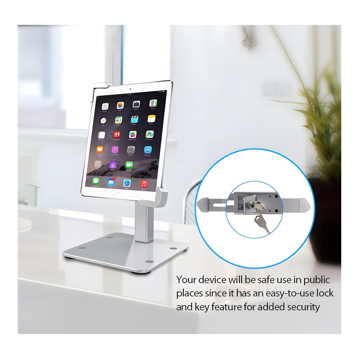 Tuff-Luv MF3619 9-14-inch Anti-Theft Adjustable Tablet Stand with Secure Lock