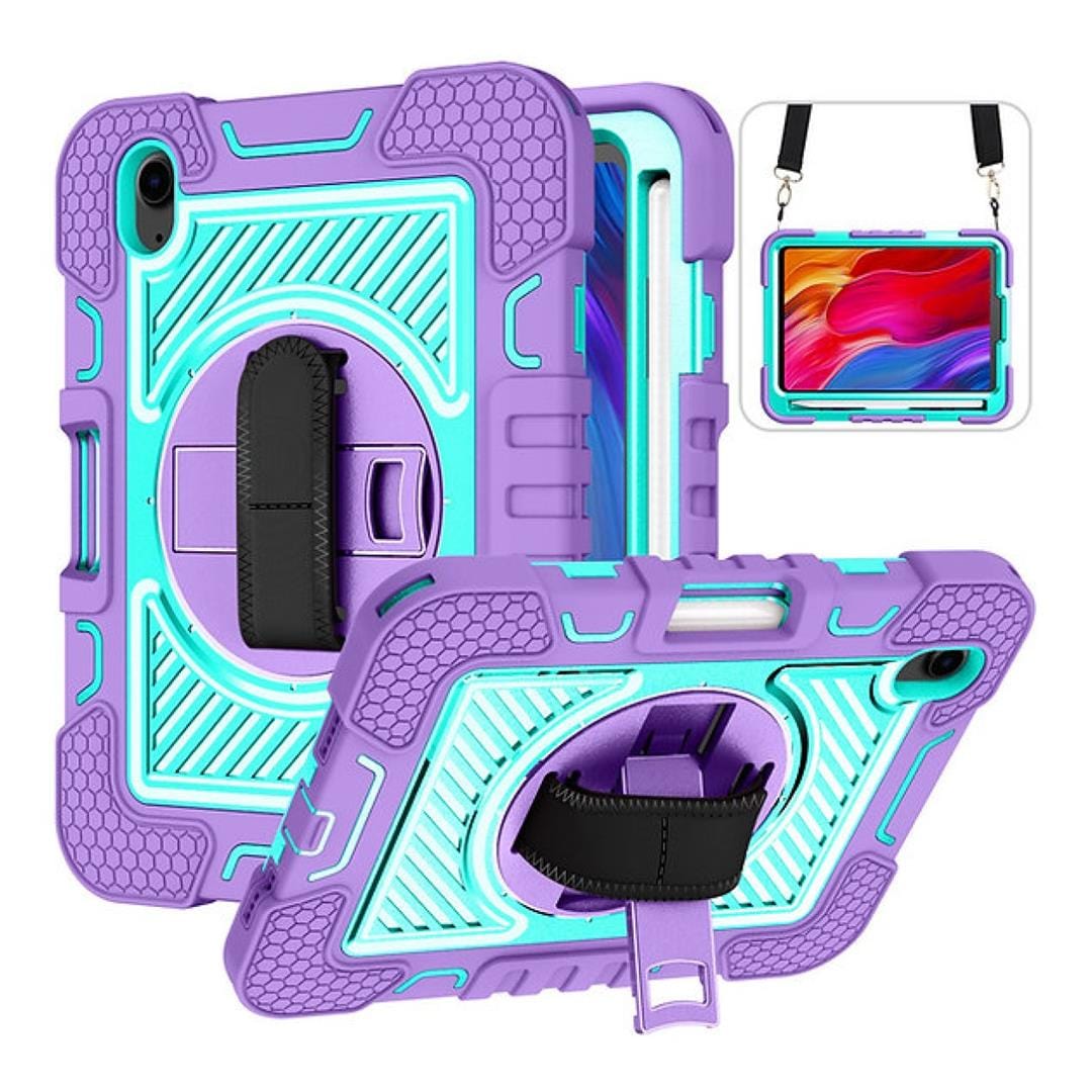Tuff-Luv Armour Jack Rugged Case with Strap for Apple iPad Mini 6/7 Purple/Turquoise MF3796