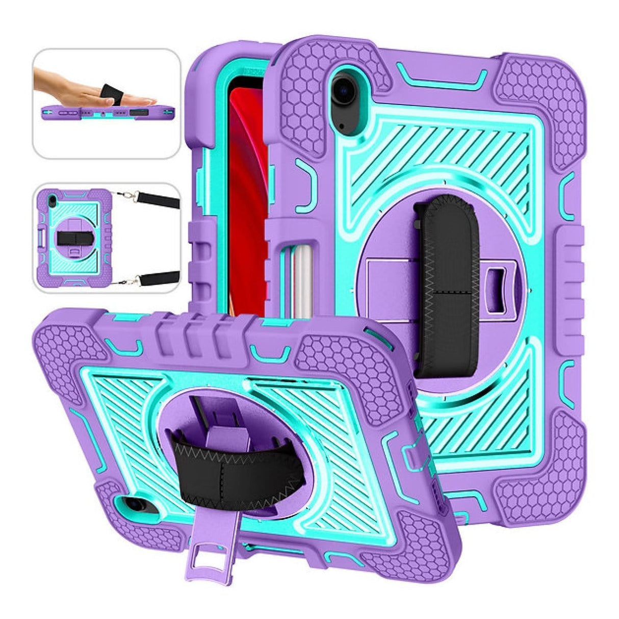 Tuff-Luv Armour Jack Rugged Case with Strap for Apple iPad Mini 6/7 Purple/Turquoise MF3796