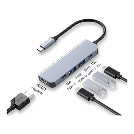 Tuff-Luv 5-in-1 USB-C 4K 30Hz Hub for Notebooks and MacBook Silver MF3801
