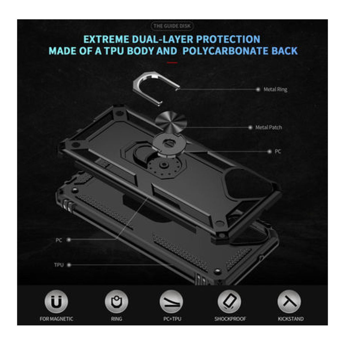 Tuff-Luv Rugged Case with 360 Degree Ring Stand for Samsung Galaxy A07 Black MF4082