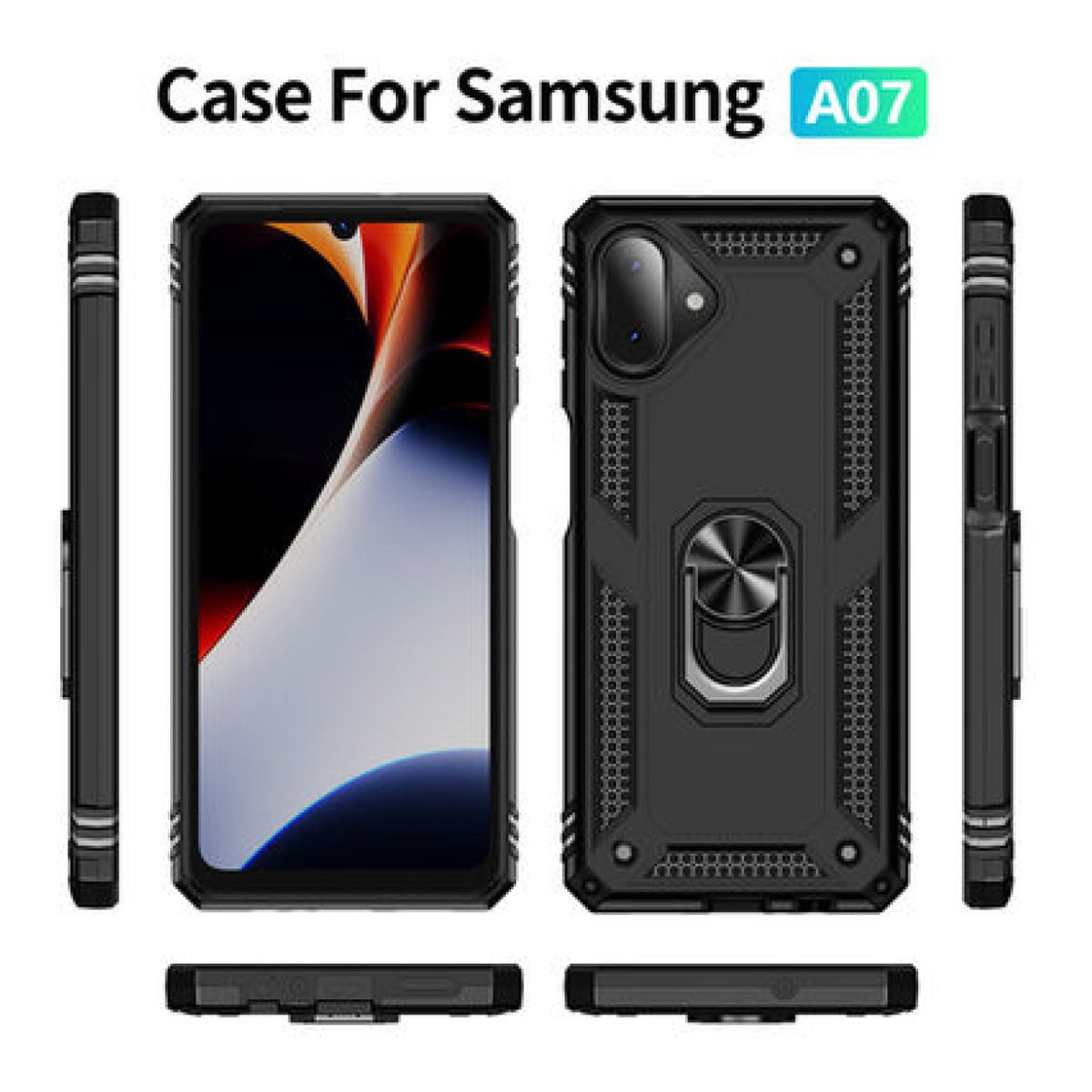 Tuff-Luv Rugged Case with 360 Degree Ring Stand for Samsung Galaxy A07 Black MF4082