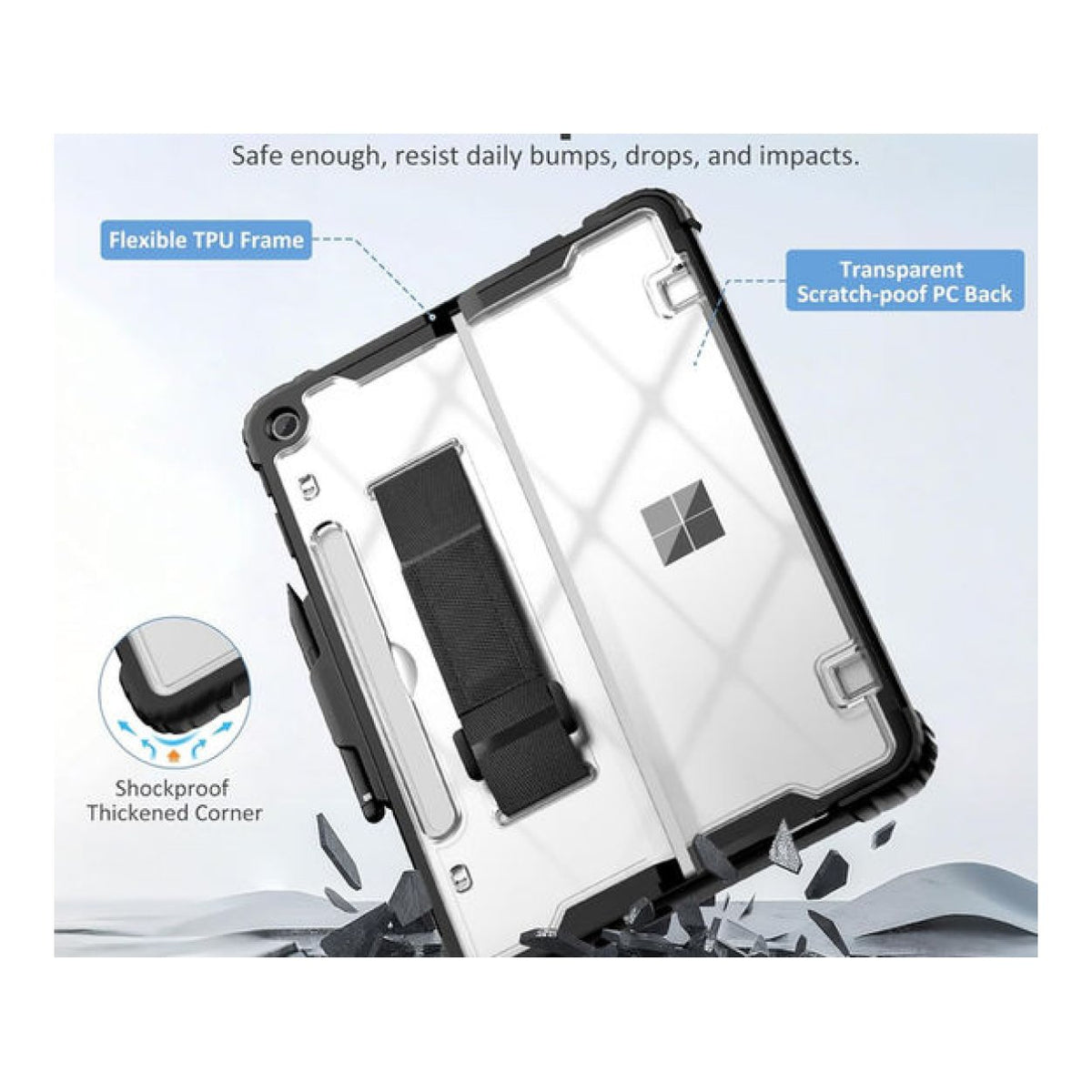 Tuff-Luv Rugged Protective Case with Shoulder Strap and Pen Holder for Microsoft Surface Pro 12 Clear MF4181