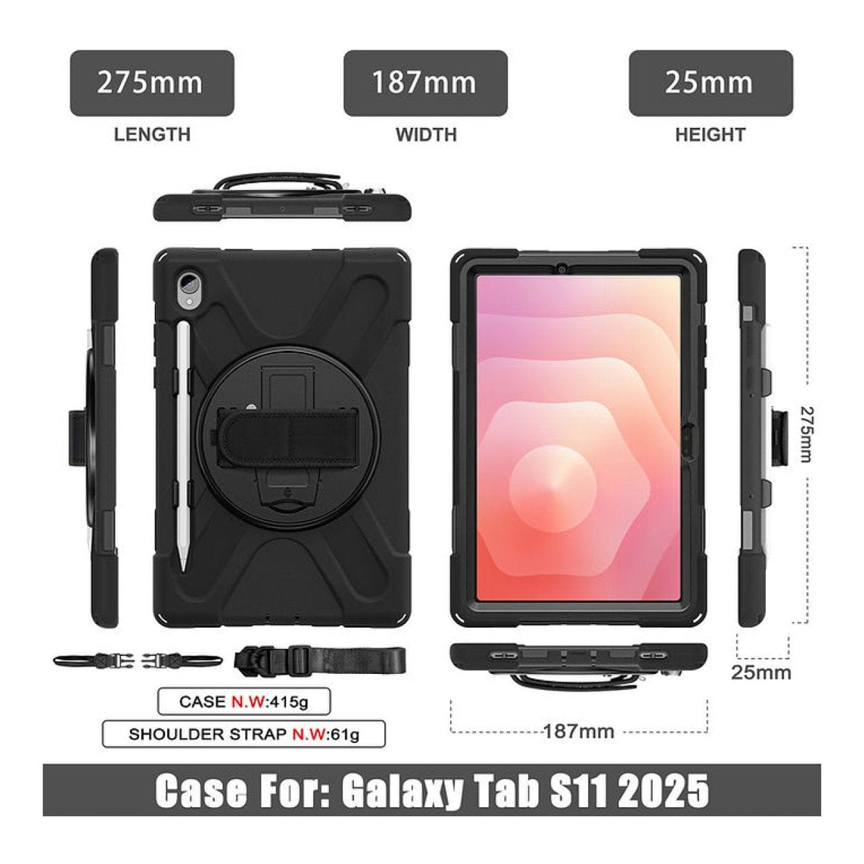 Tuff-Luv Armour Jack Rugged Case with Shoulder Strap for Galaxy Tab S11 X730/X736 Black MF4205