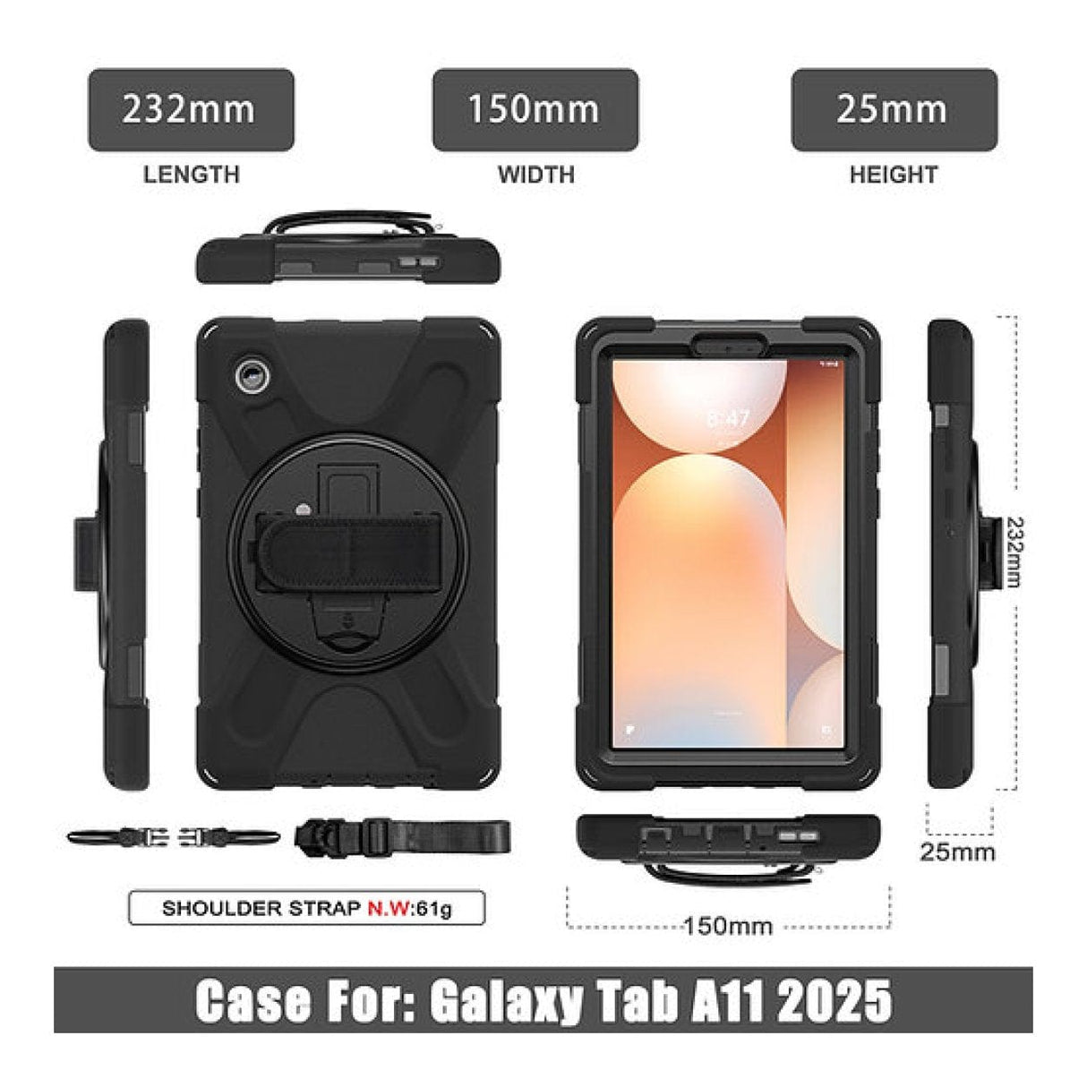 Tuff-Luv Armour Jack Rugged Case with Strap for Galaxy Tab A11 SM-X133/X135 Black MF4212
