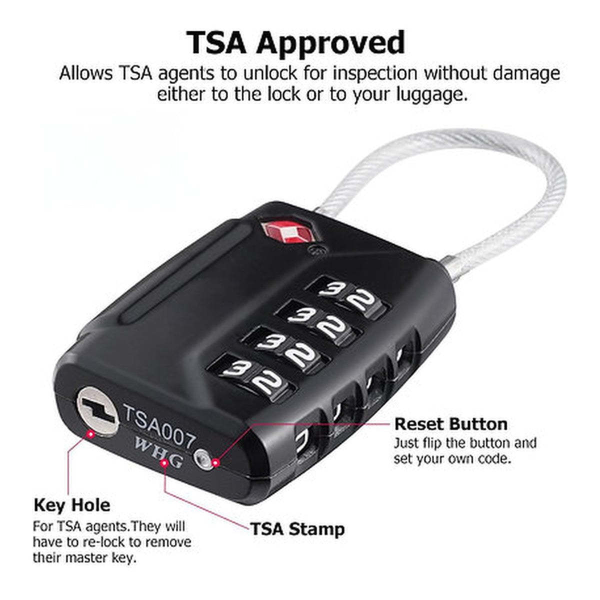 Tuff-Luv TSA 4-Digit Combination Luggage Locks 2-Pack Black MF4293