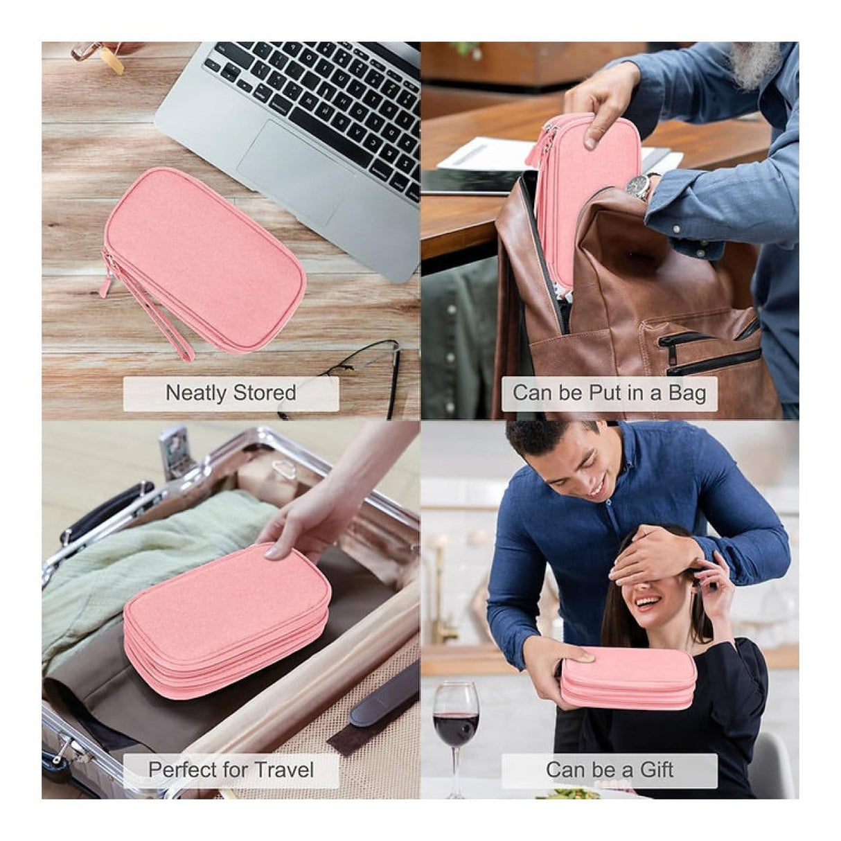 Tuff-Luv Essential Waterproof Travel Charger/PowerBank and Cable Organizer Pink MF4305