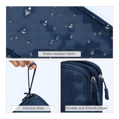 Tuff-Luv MF4306 Essential Waterproof Travel Charger and Cable Organizer Bag - Navy Blue