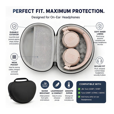 Tuff-Luv MF4498 Protective EVA Travel Headphone Hard Carry Case - Black