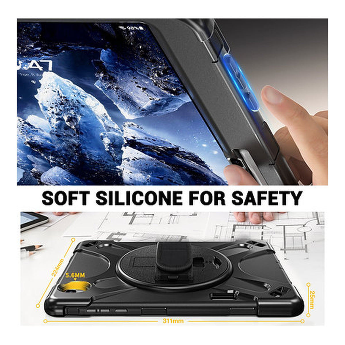 Tuff-Luv Armour Jack Rugged Case with Armstrap, Handstrap and Pen Holder for Samsung Galaxy Tab S12+ 12.4 Black MF4628