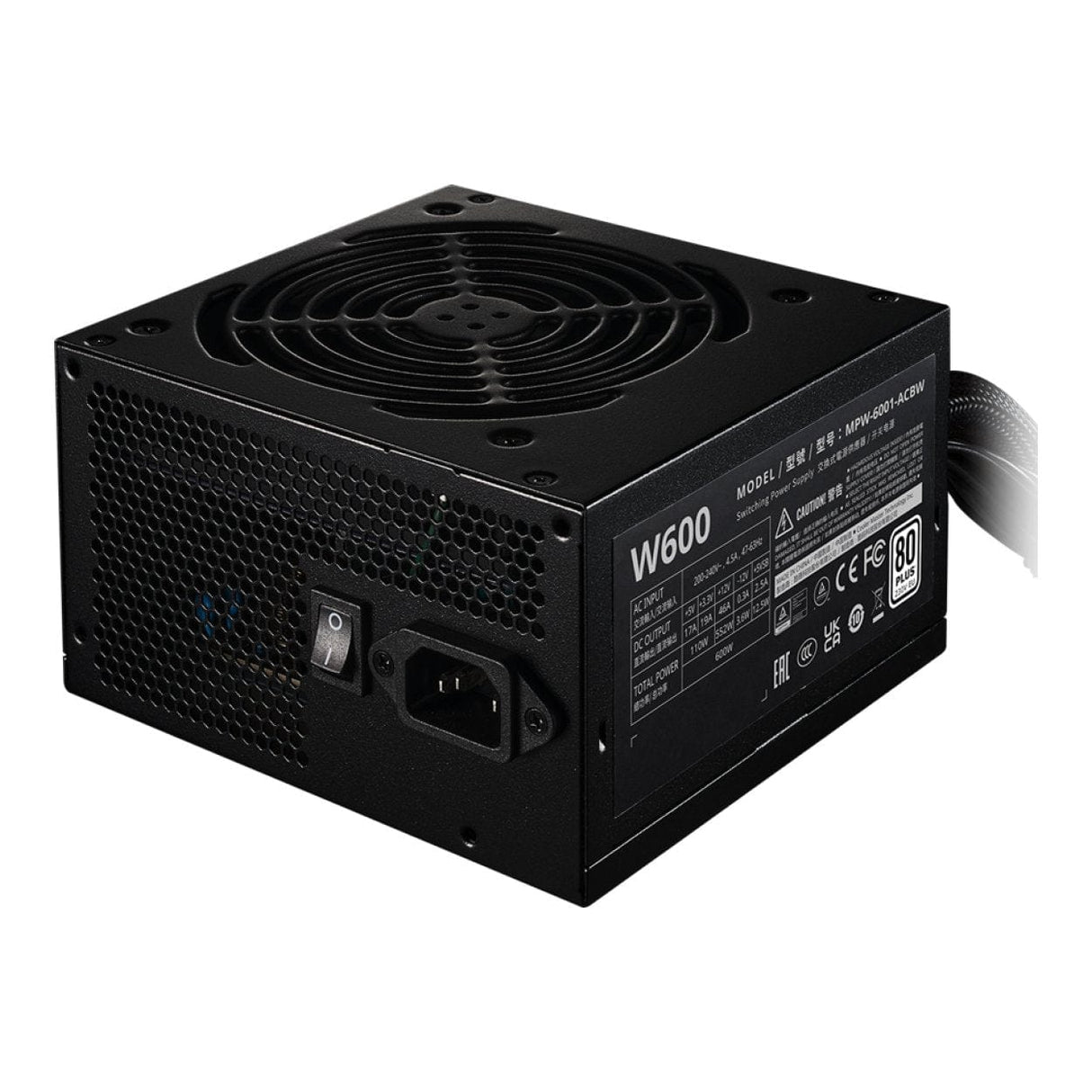 Cooler Master ELITE NEX White 600W 230V 80 Plus ATX PSU Black MPW-6001-ACBW-BE1