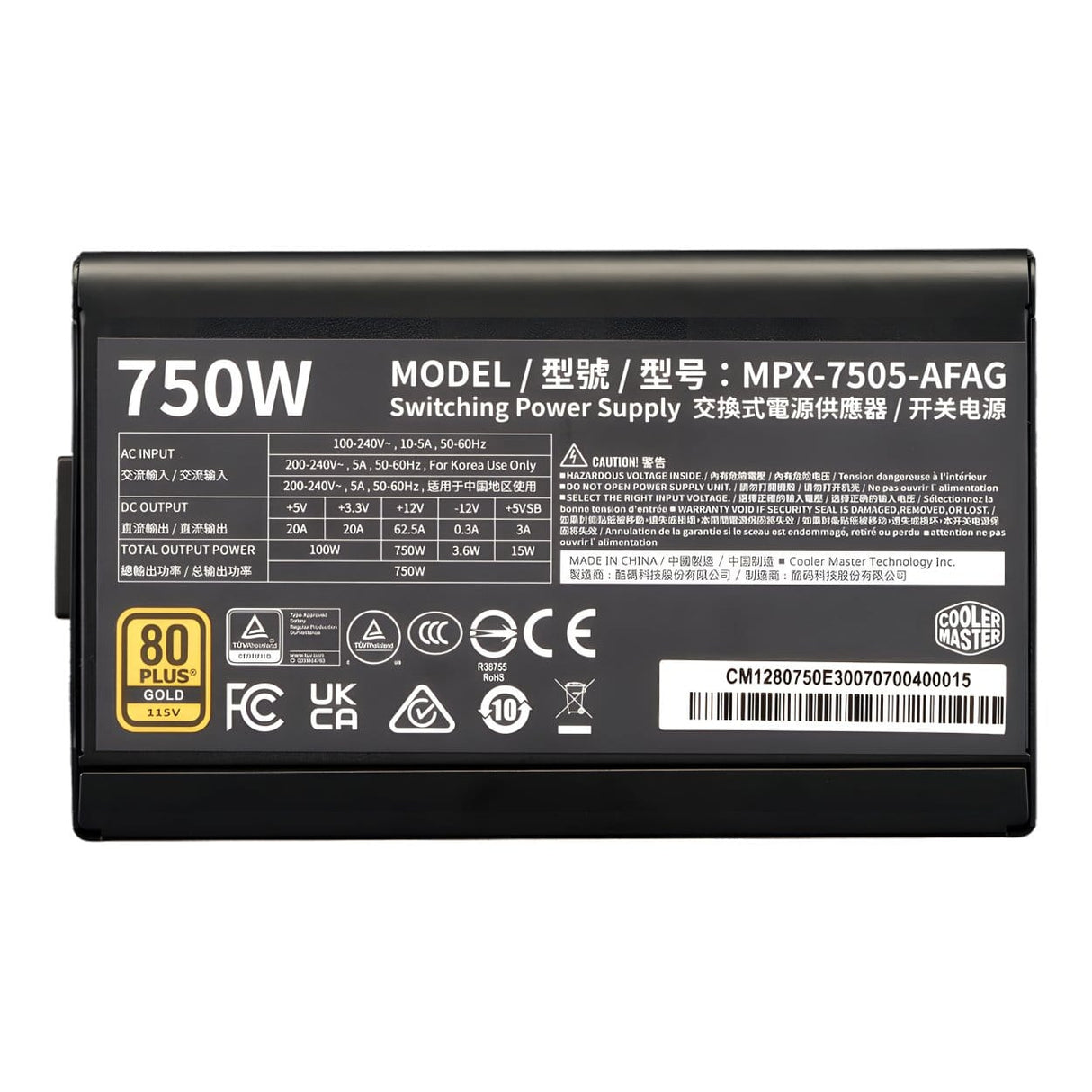 Cooler Master Elite Gold 750W 80 PLUS Gold Modular ATX 3.1 Power Supply MPX-7505-AFAG-BEU