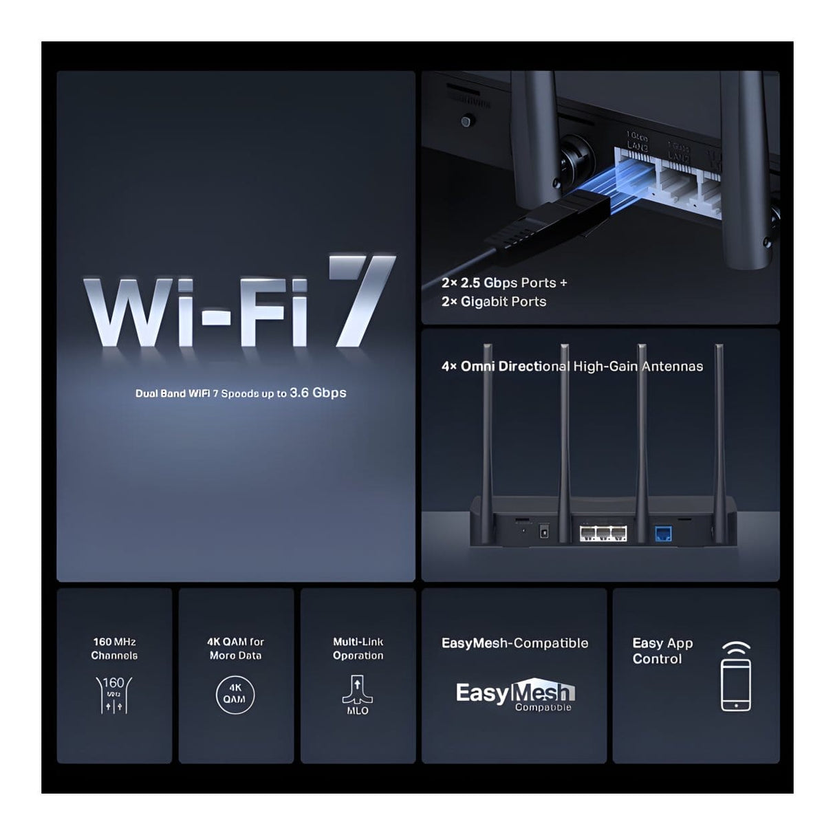 Mercusys MR27BE BE3600 Wi-Fi 7 Wireless Router - Dual Band 2.4GHz and 5GHz Gigabit Ethernet