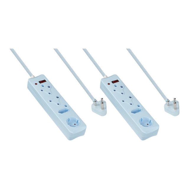 Switched 0.5m 4-Way Surge Multiplugs with Braided Cord 2-pack Blue MS-8500-05-BL-BUN