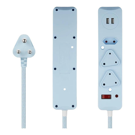 Switched 0.5m 2x3 Way Surge Multiplug with Dual USB Ports Blue MS-8501-05-BL-BUN